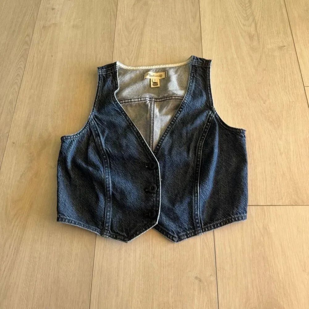 MADEWELL Denim Fitted Vest Women's Size 00 DARK/ COLTMAN WASH